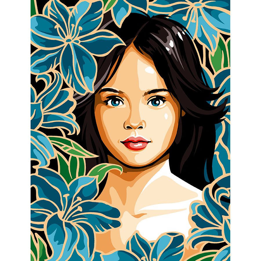 Ragazza nei fiori blu