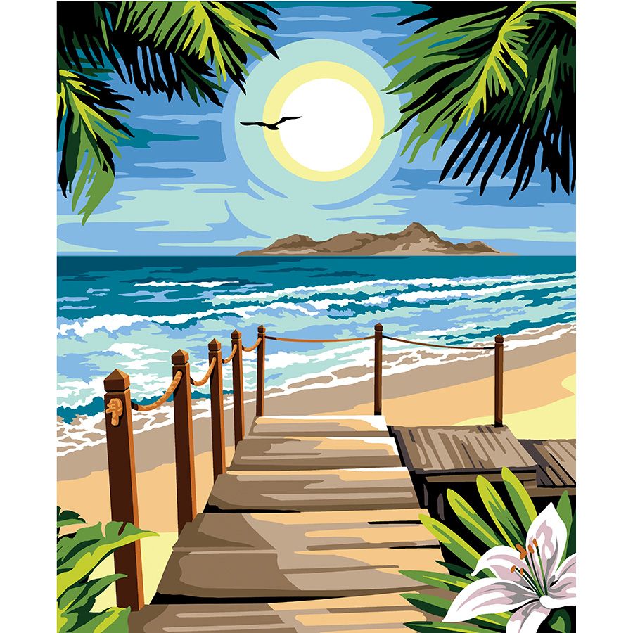 Scale di legno in spiaggia al tramonto