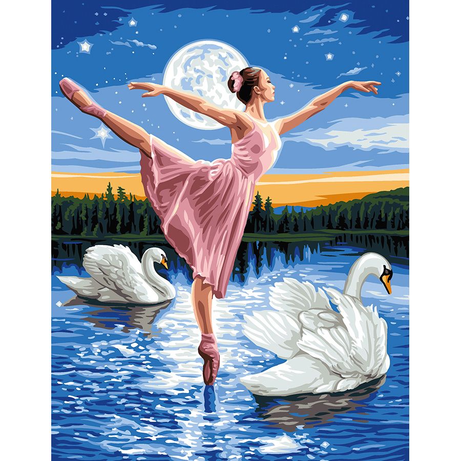 La ballerina e i cigni sotto la luna