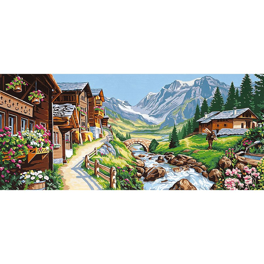 Le case sul fiume montano