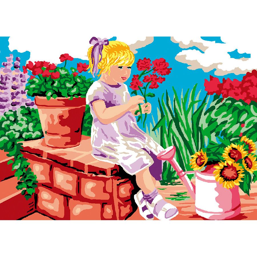 La bambina tra i fiori colorati