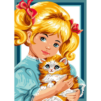 La bambina bionda col gattino