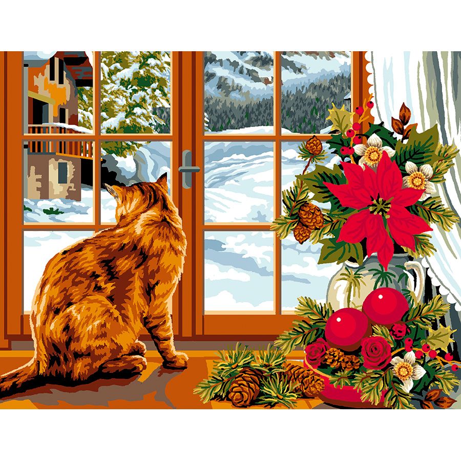 Gatto alla finestra a dicembre
