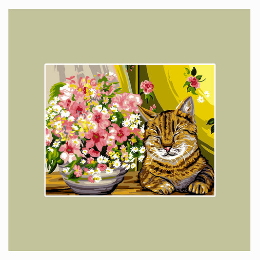Vaso di fiori con gatto