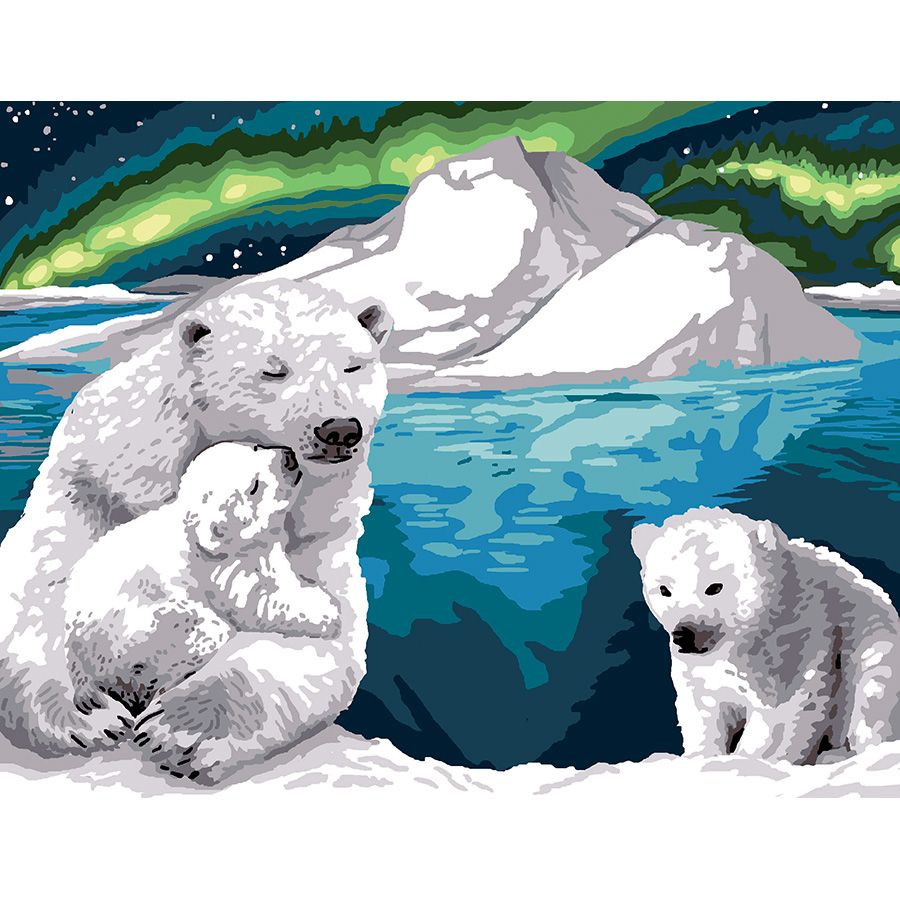 L'aurora boreale e la famiglia di orsi polari