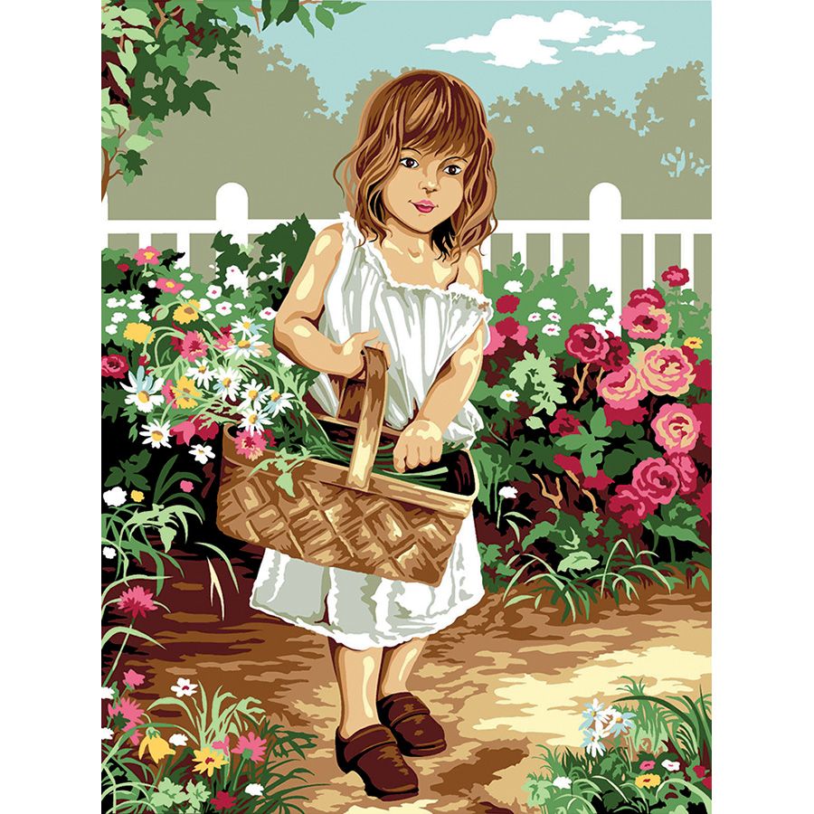 La bambina che raccoglie i fiori