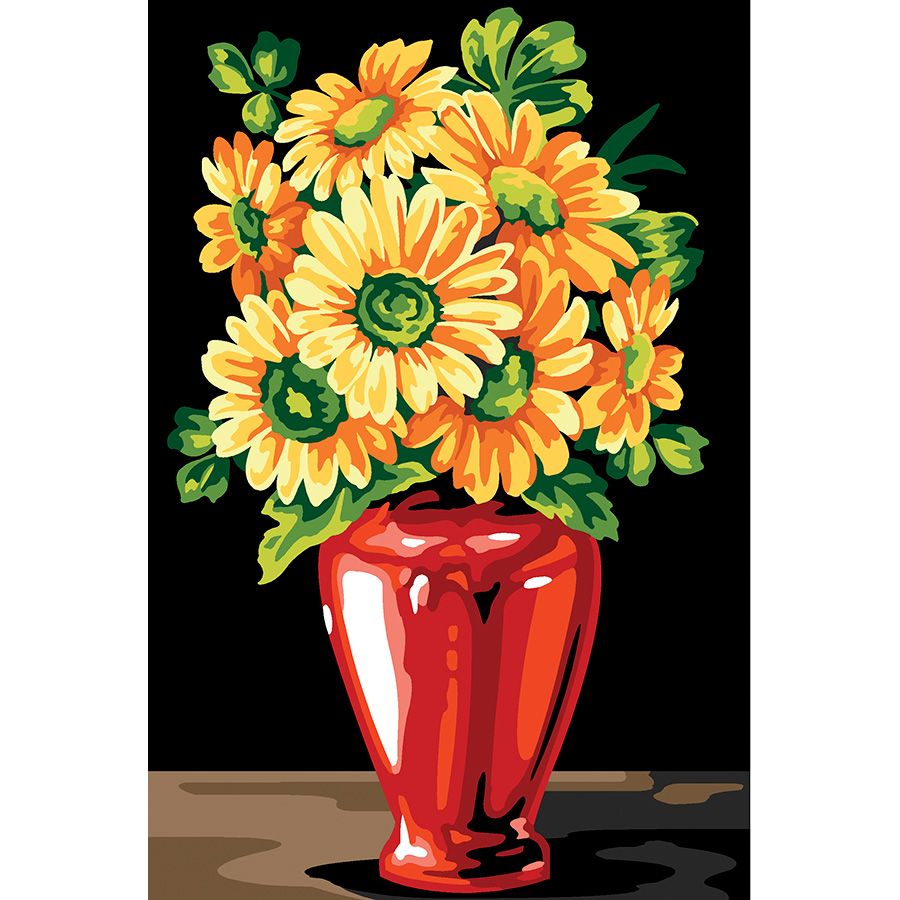 Vaso marrone di fiori gialli