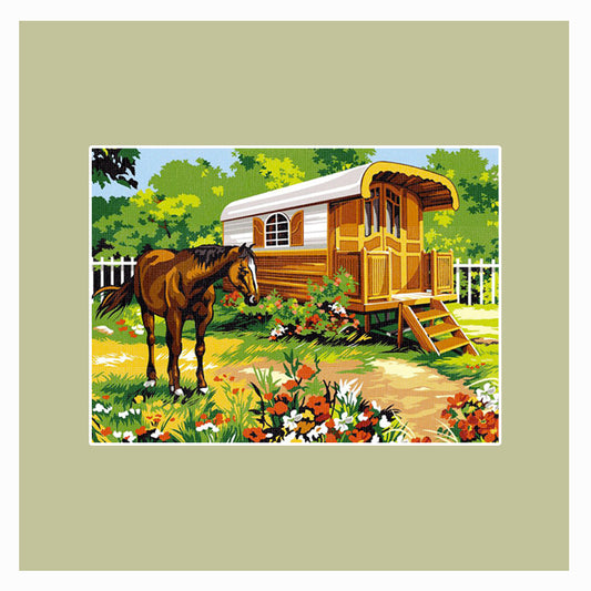 Cavallo e casetta in giardino