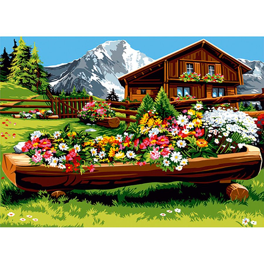 Decorazione fiorita nel giardino di montagna