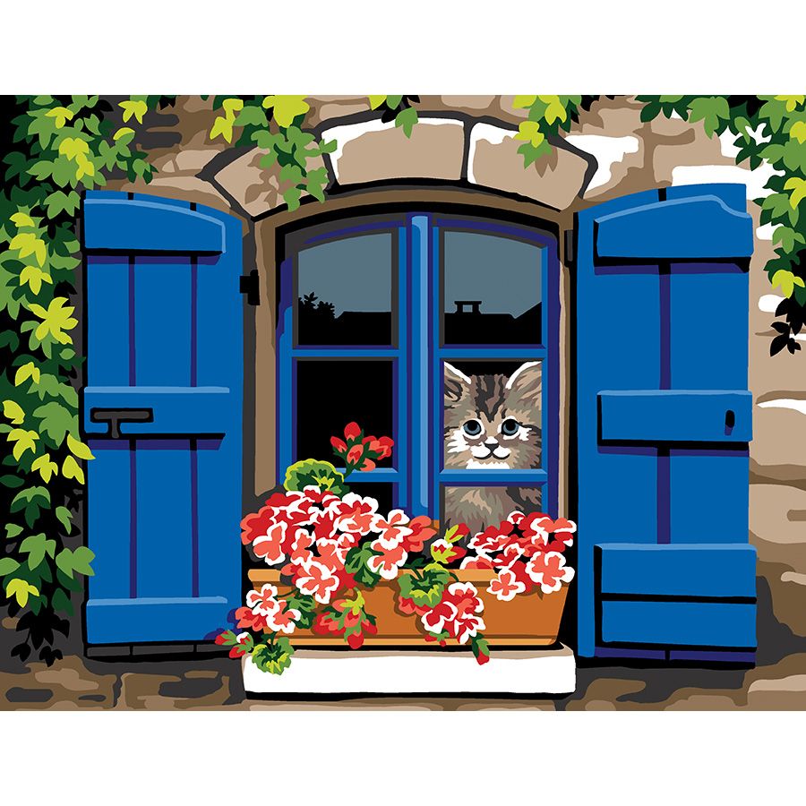 Gatto alla finestra blu