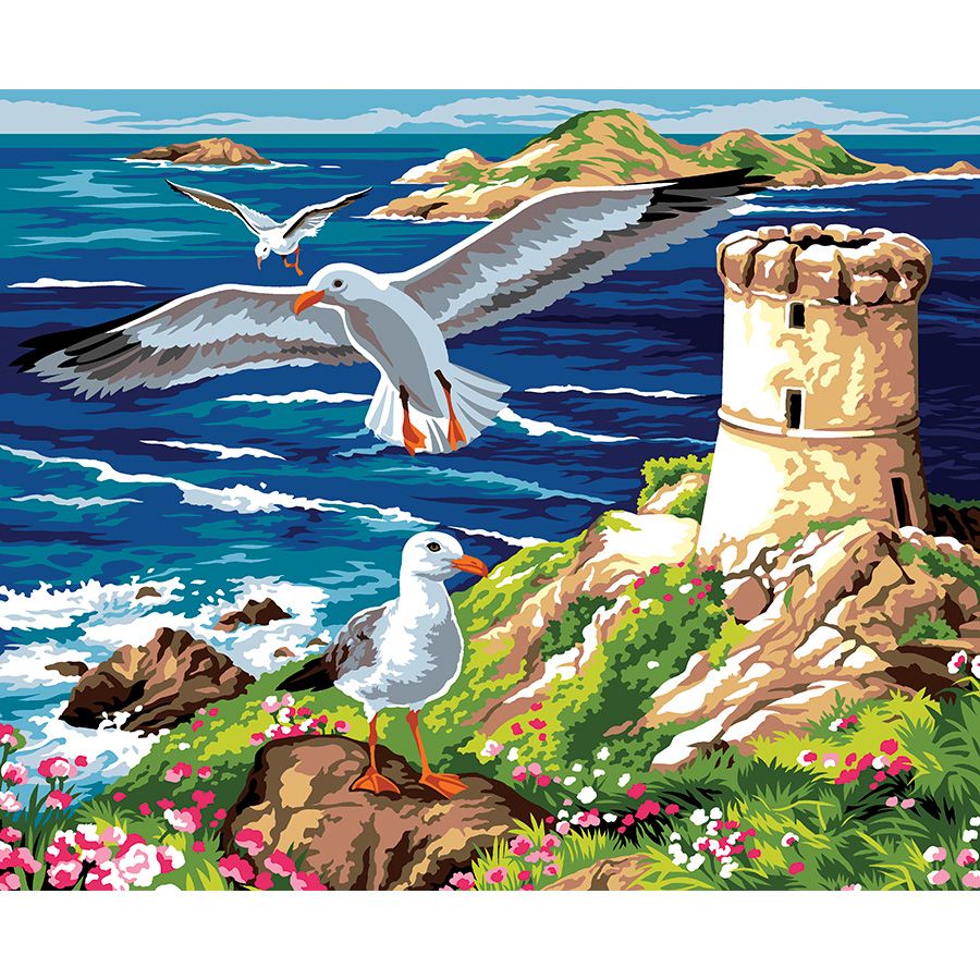 I gabbiani e la torre sul mare
