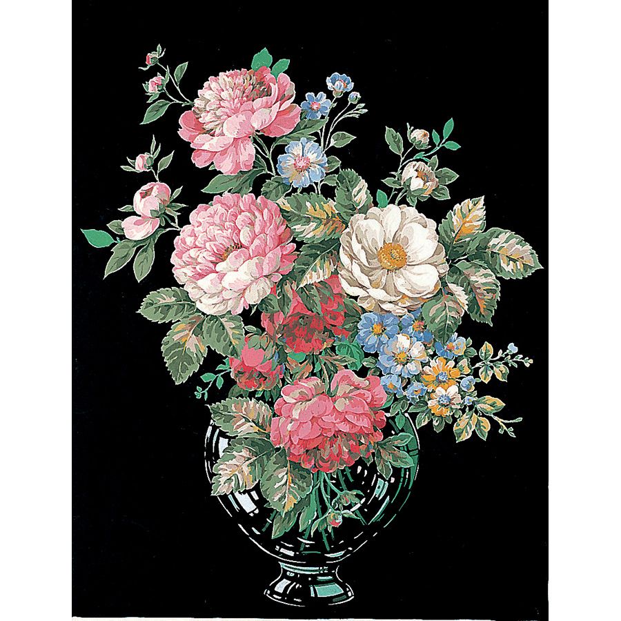 Il vaso di fiori su sfondo nero