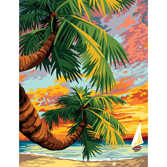 Le palme e la barca al tramonto
