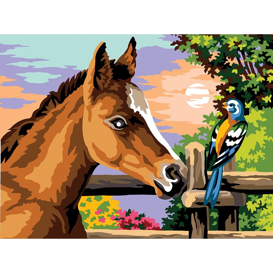 Il cavallo e l'uccellino al tramonto