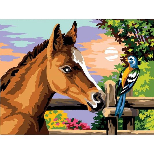 Il cavallo e l'uccellino al tramonto