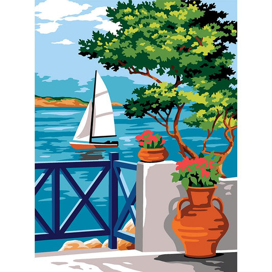 Il balcone e la vista sul mare con la barca
