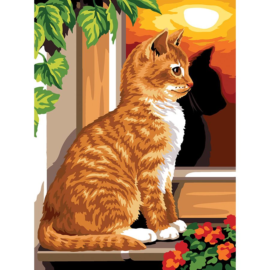 Il gatto sulla finestra al tramonto