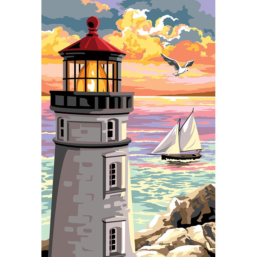 La barca e il faro al tramonto