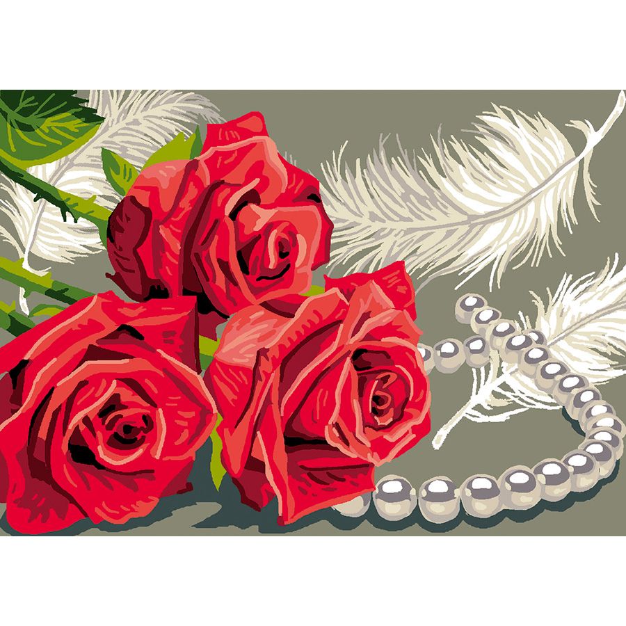 Rose, collana di perle e piume