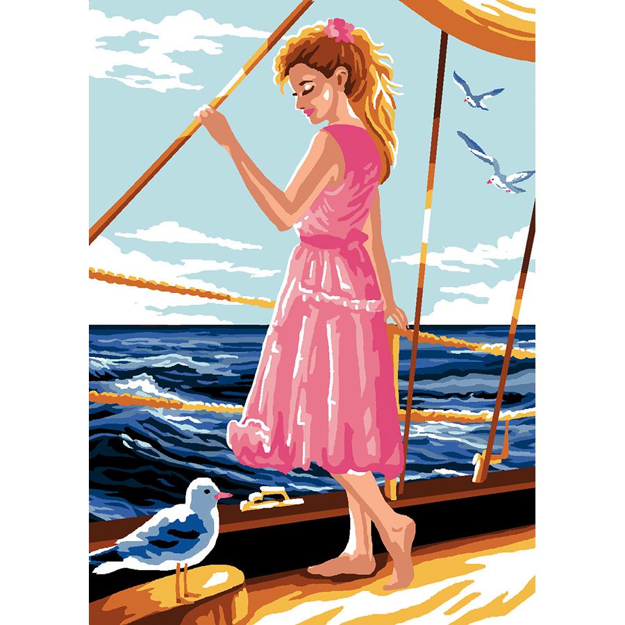 La ragazza con l'abito rosa sulla barca