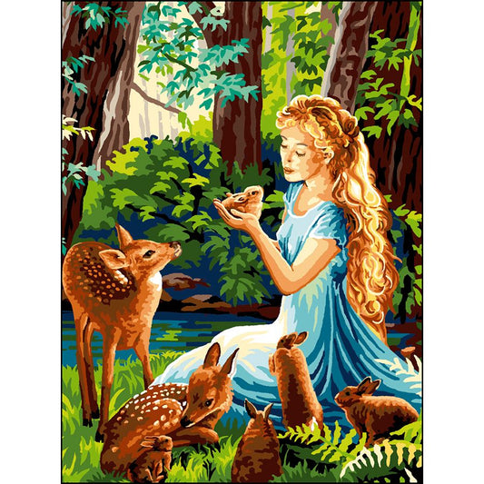 La ragazza con gli animali del bosco
