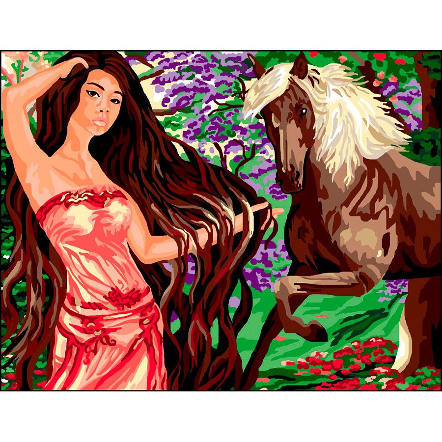 Ragazza con cavallo nel bosco