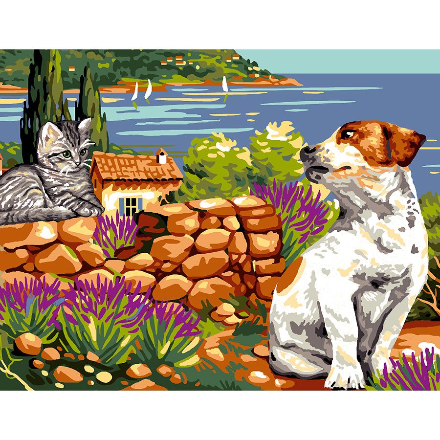 Gatto e cane al muretto