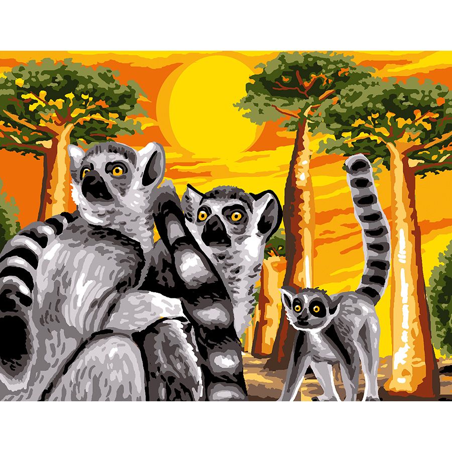 Famiglia di lemuri la tramonto