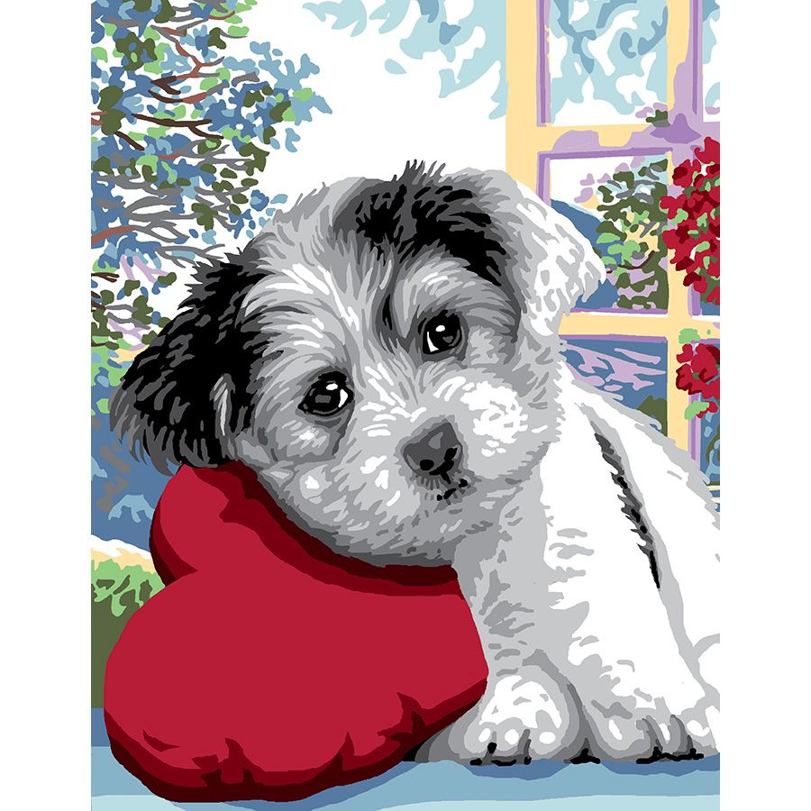 Cucciolo con il cuscino a cuore