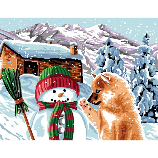 Il cagnolino e il pupazzo di neve