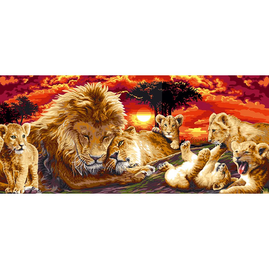 La famiglia del leone al tramonto