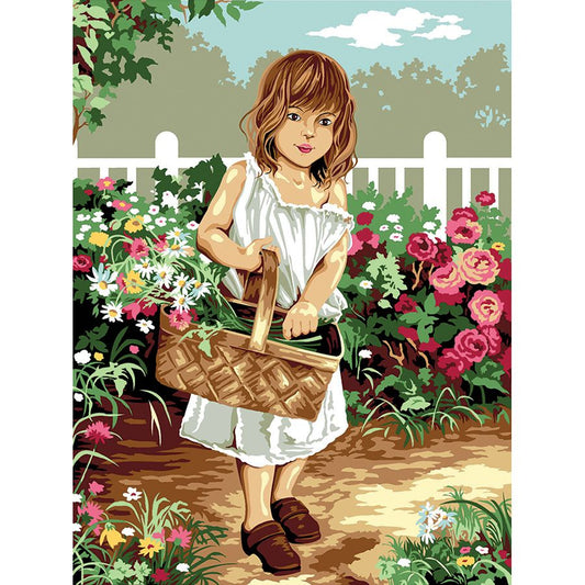 La bambina che raccoglie i fiori
