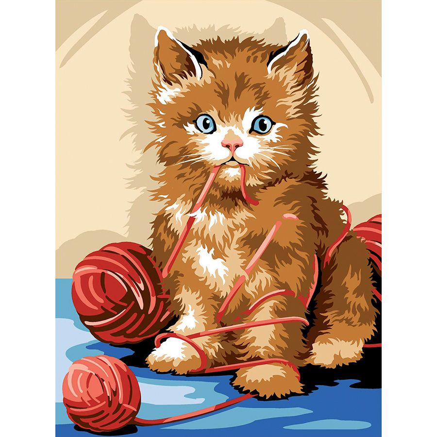 Gatto con i gomitoli rossi