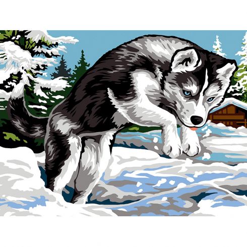 Il cane che salta nella neve