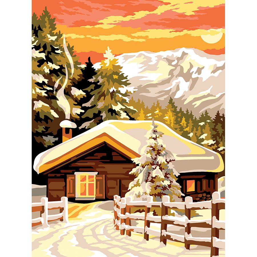 La casa innevata al tramonto