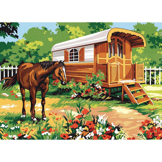 Cavallo e casetta in giardino