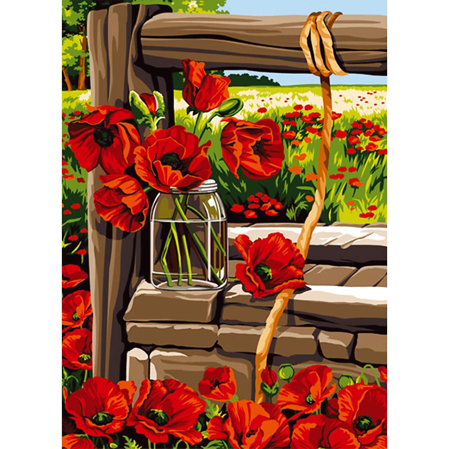 Vaso e prato di fiori rossi