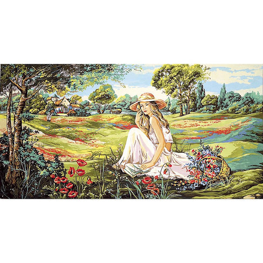 La ragazza con il cappello e il cestino di fiori