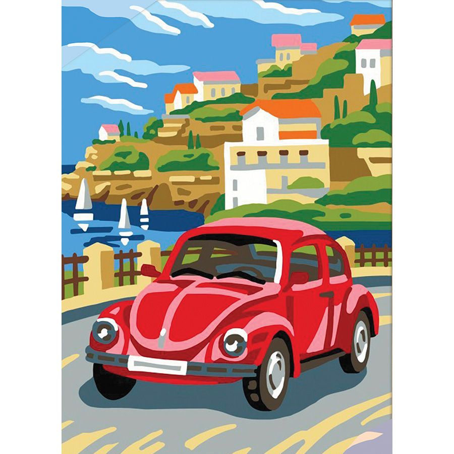 La macchina rossa sulla strada di mare