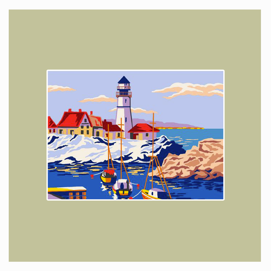 Kit Mezzo Punto Stampato A Colori – Disegno Tramonto 49x38 Cm Con Matassine Di Cotone E Ago Per Ricamo Creativo