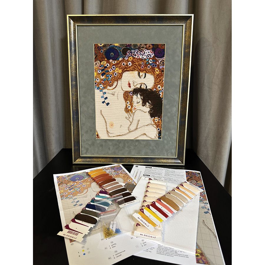 Kit Ricamo Punto Croce Amore Materno Di Klimt - 30x35cm, 14 Count, Con Filo E Ago, Per Principianti - Foto 2