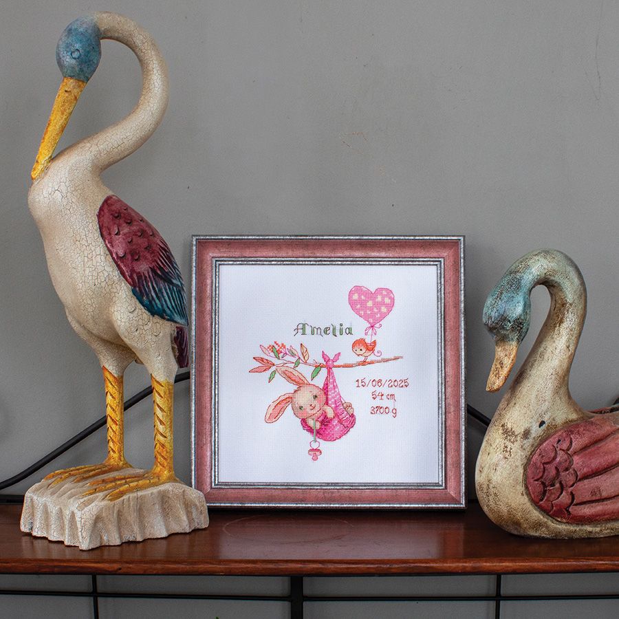 Ricamo per annuncio di nascita per una bambina