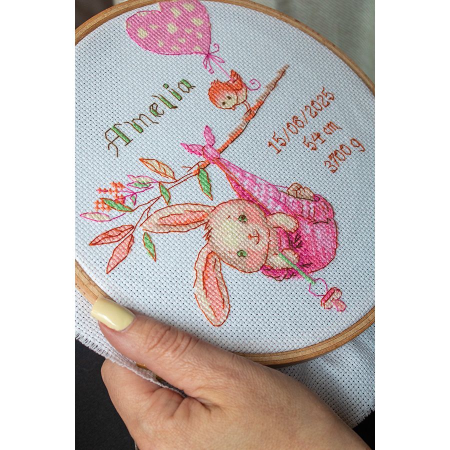 Ricamo per annuncio di nascita per una bambina